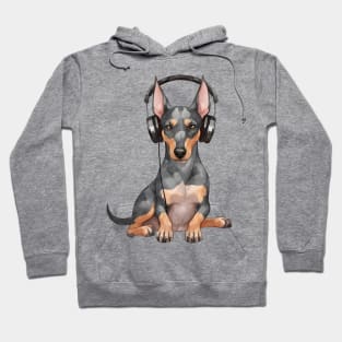 Watercolor Doberman Pinscher Dog with Headphones Hoodie